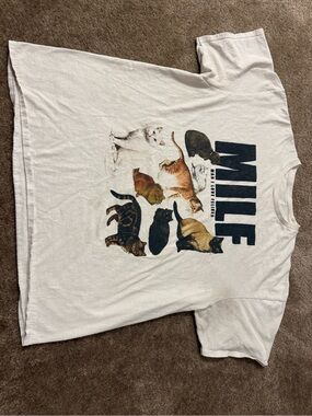 White Cat Graphic Pet Tee with 'MILF' Print